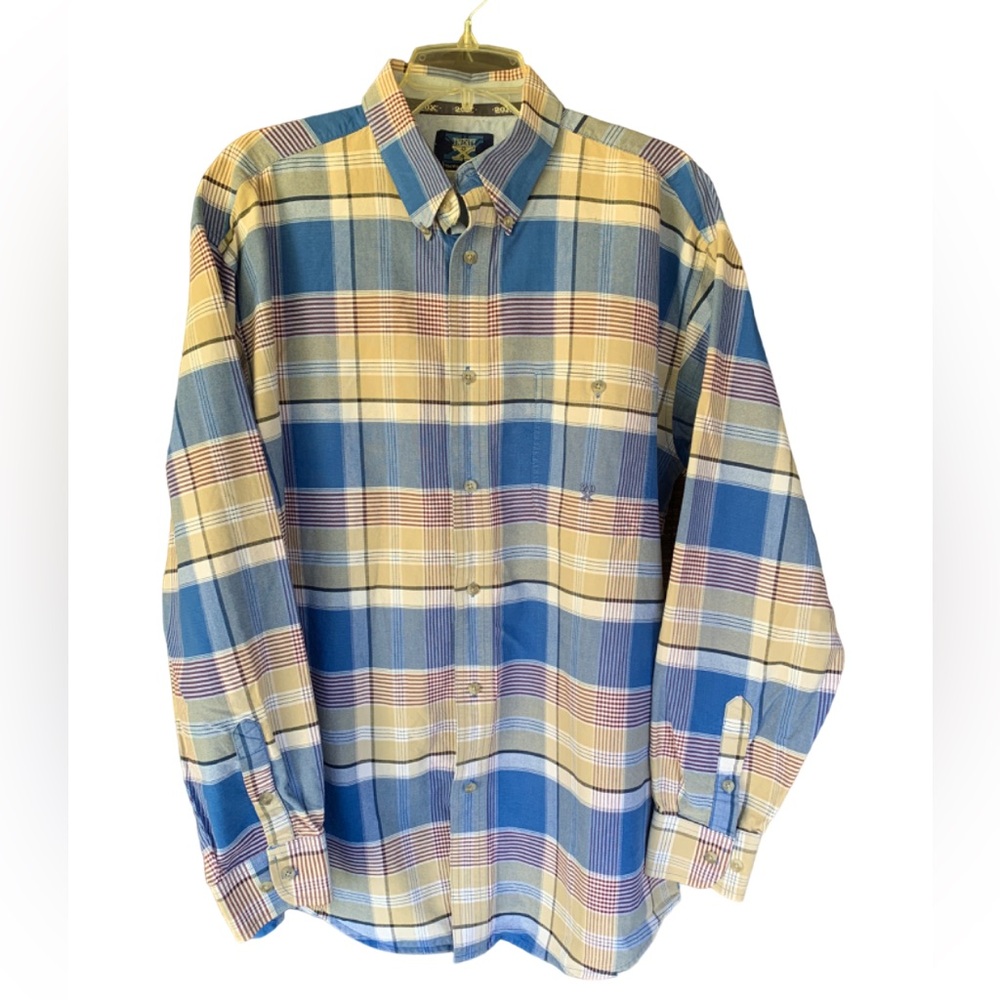 Wrangler Twenty X Long Sleeve Button Down Shirt Plaid Blue Yellow Size XL Men’s